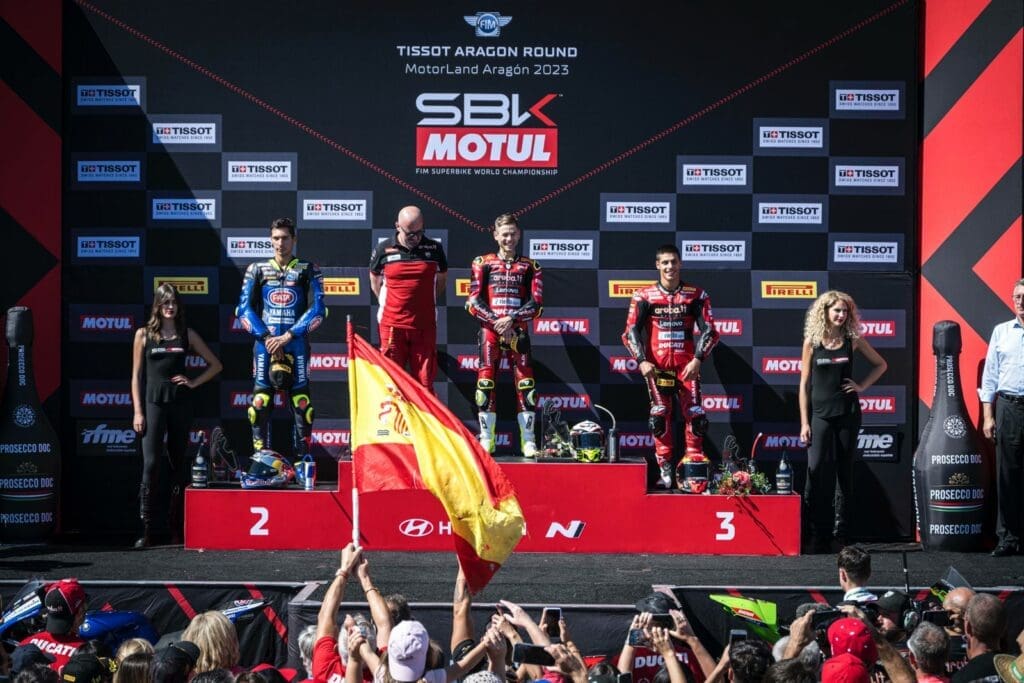Il podio della gara di Superbike ad Aragon