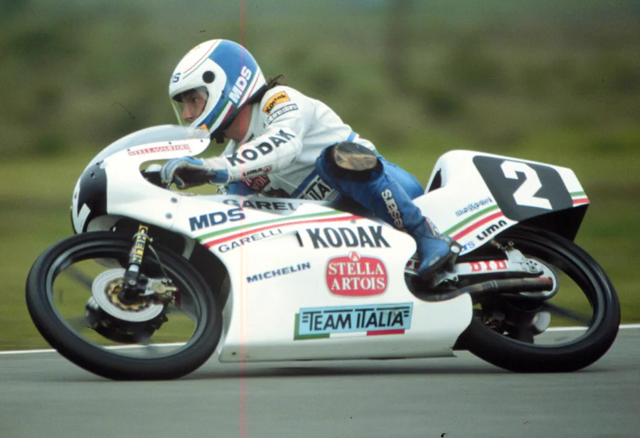 Fausto Gresini in sella ad una Garelli