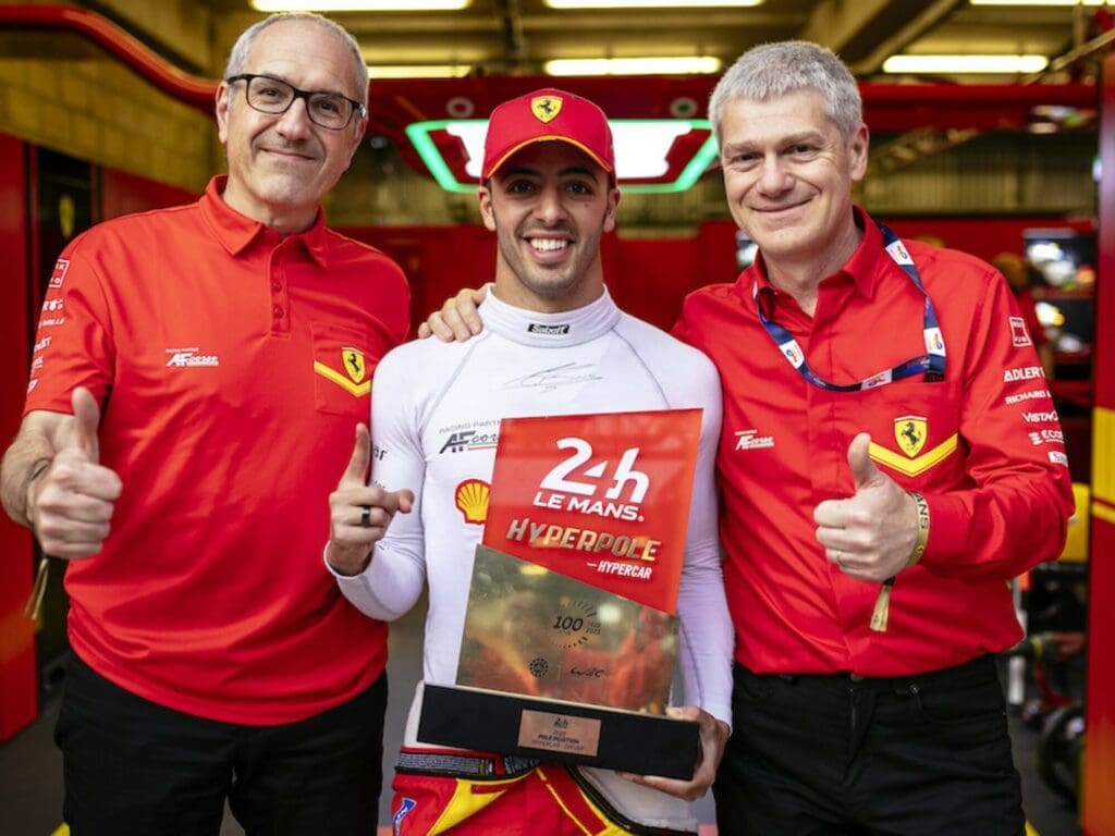 Antonio Fuoco dopo la Pole Position conquistata nelle qualifiche del WEC nel 2023 a Le Mans
