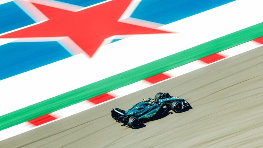 L'Aston Martin AMR23 in pista ad Austin