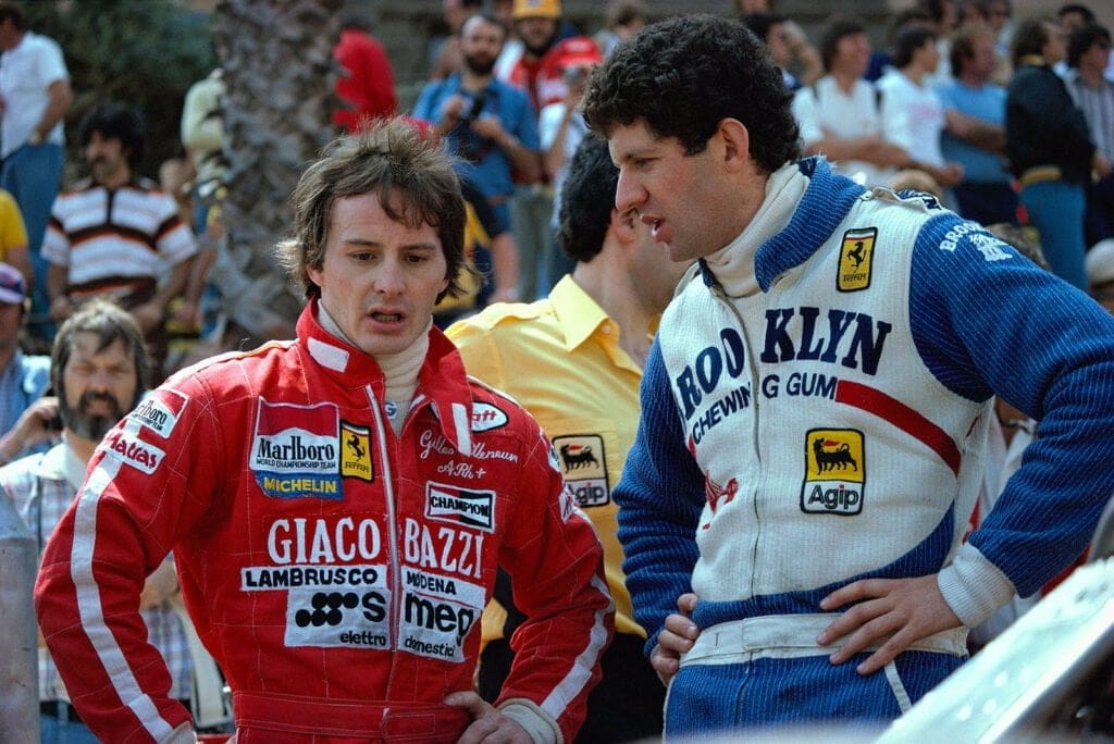 Gilles Villeneueve, con lo sponsor Giacobazzi sulla tuta