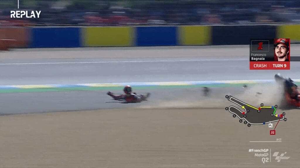 Qualifiche MotoGP a Le Mans: caduta di Bagnaia, 2° sul finale