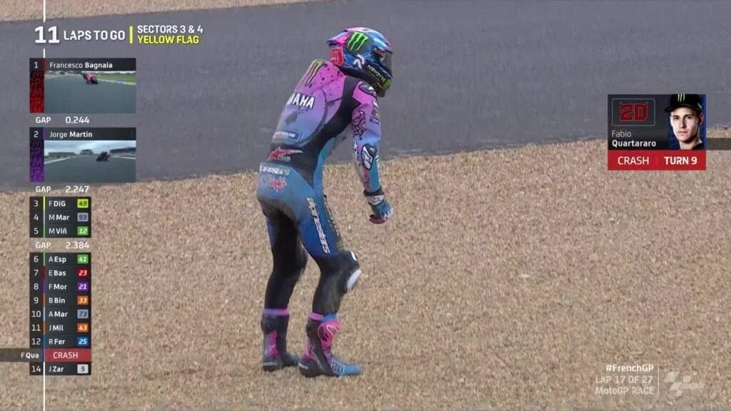 La gara di MotoGP a Le Mans: caduta per Fabio Quartararo