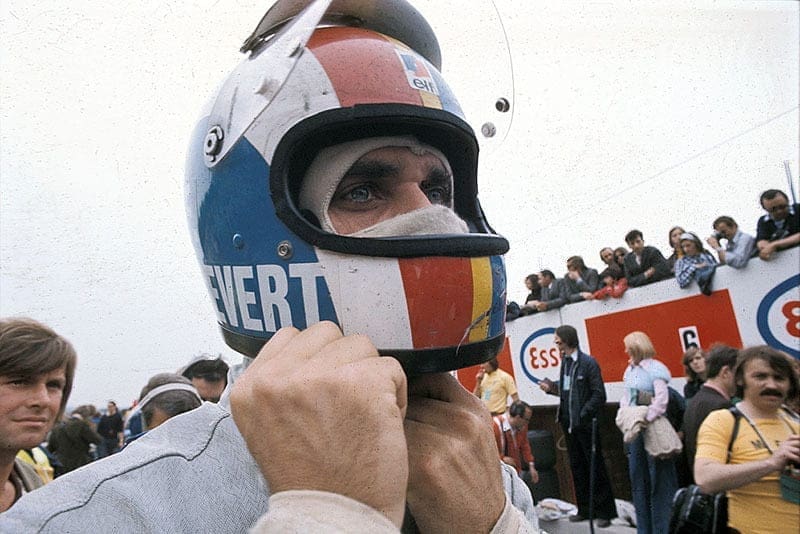 Francois Cevert prepares on grid for the Belgian GP Zolder 1973