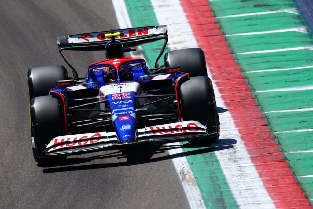 Yuki Tsunoda in action during the Imola Grand Prix