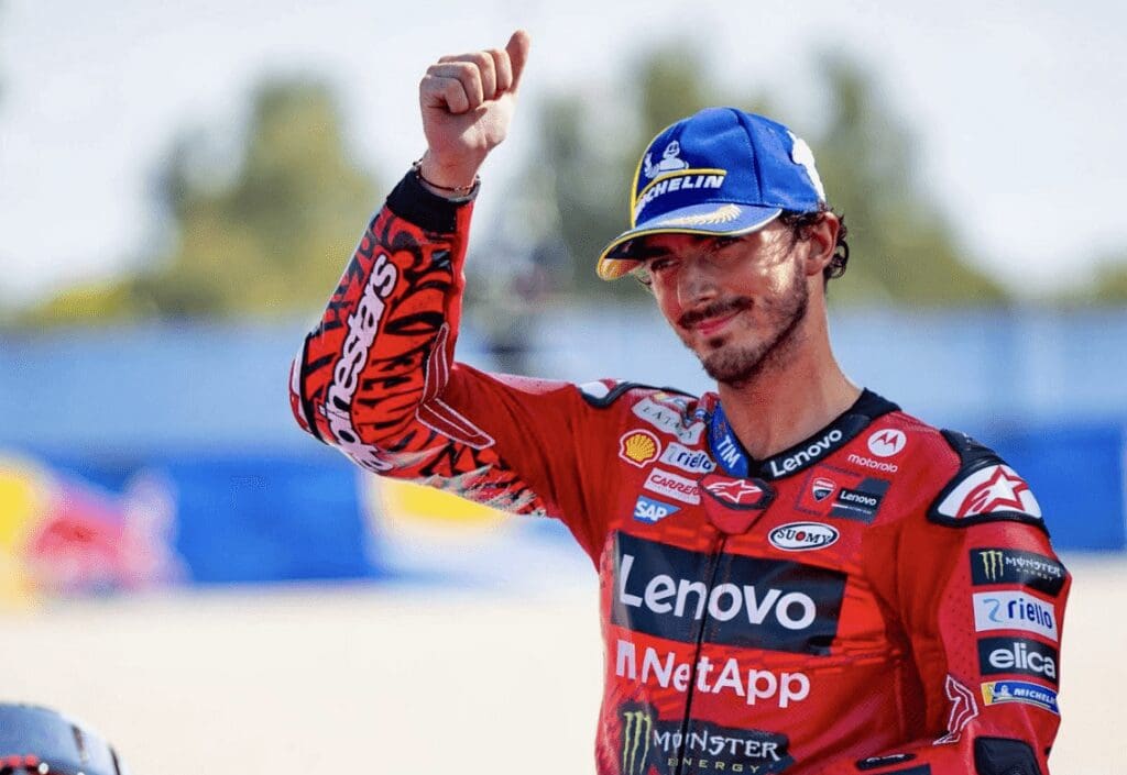 Pecco Bagnaia, leader of the MotoGP race in Misano