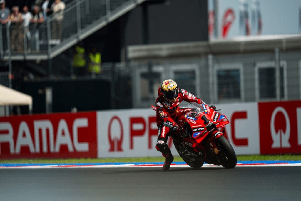 Pecco Bagnaia, caduto a metà gara nel GP di Misano