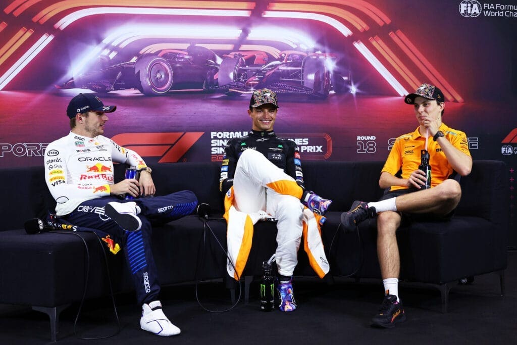 Ecclestone elogia Piastri: "Campione entro due anni", in foto Verstappen, Norris e Piastri, i tre volti del mondiale 2024