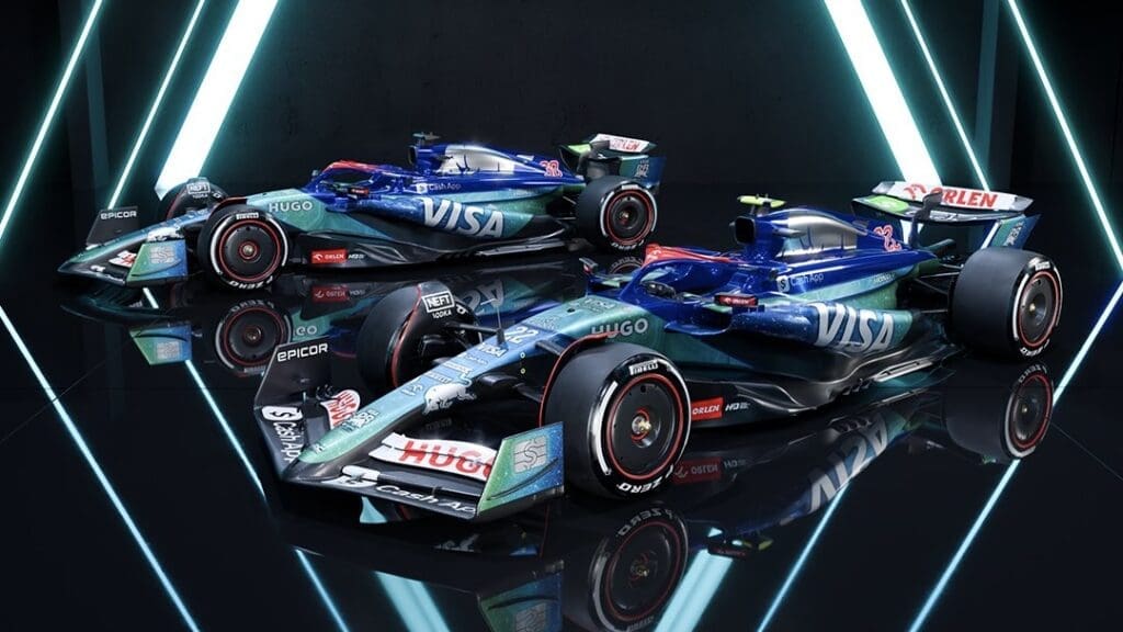 New livery for Liam Lawson and Yuki Tsunoda’s cars in Las Vegas.