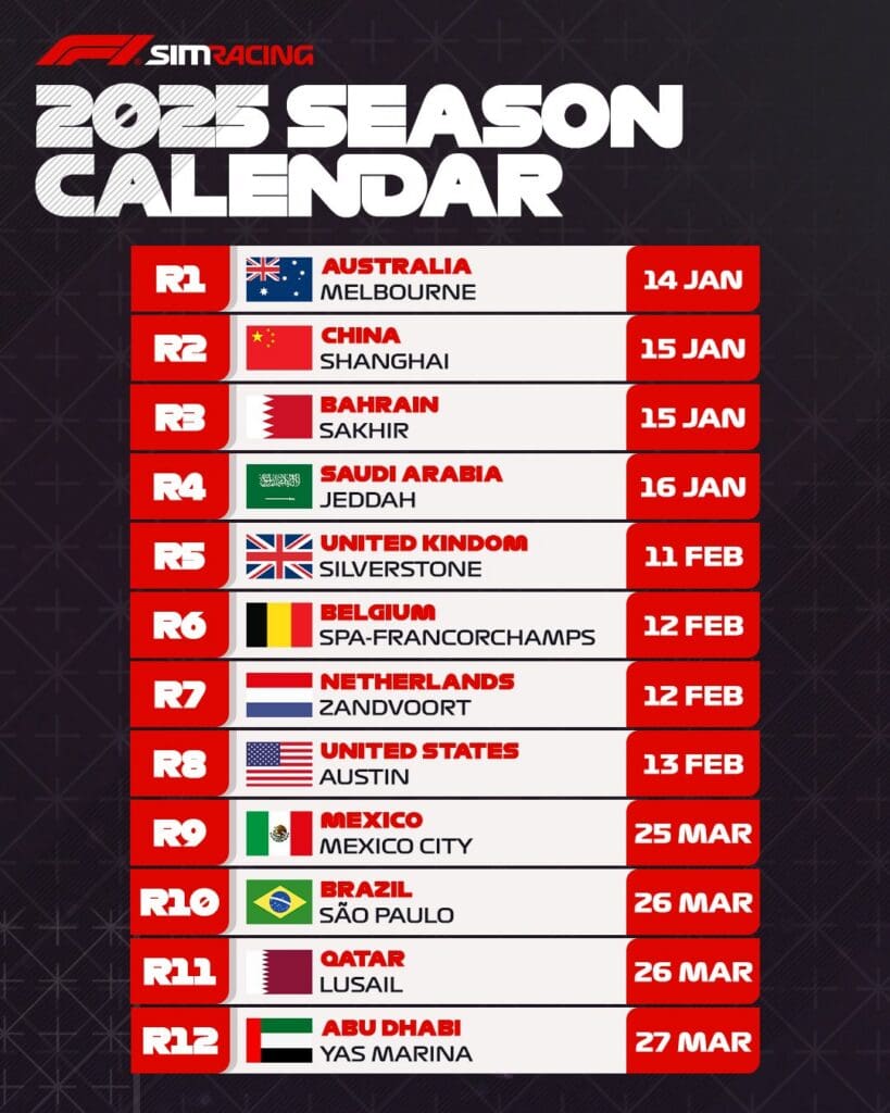 F1 Esports 2025, ecco il calendario ufficiale: si parte il 14 gennaio!