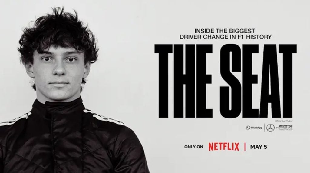 "The Seat," the official documentary on Kimi Antonelli in Formula 1, available from May 5th on Netflix.