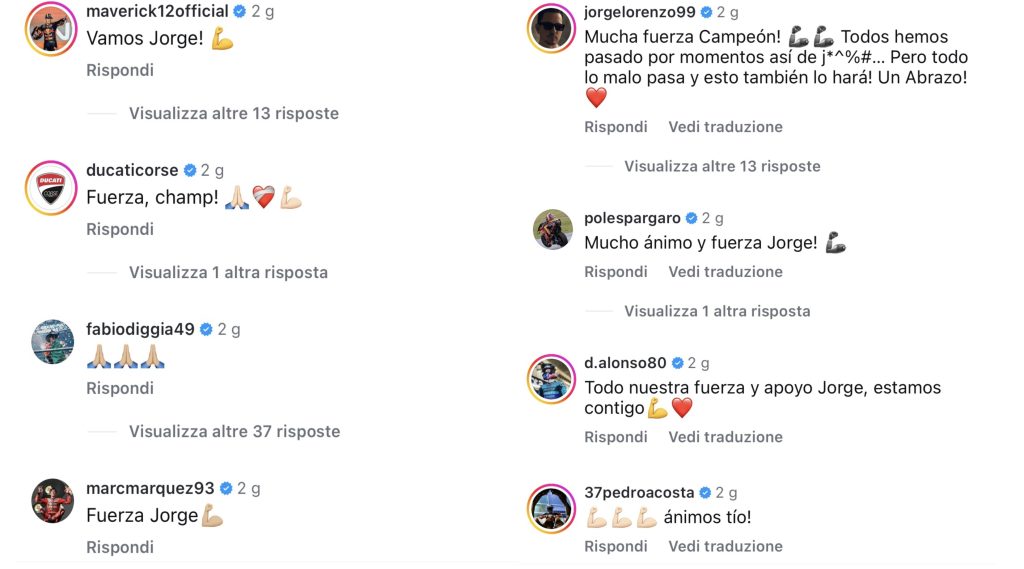 I messaggi d'affetto per Jorge Martin