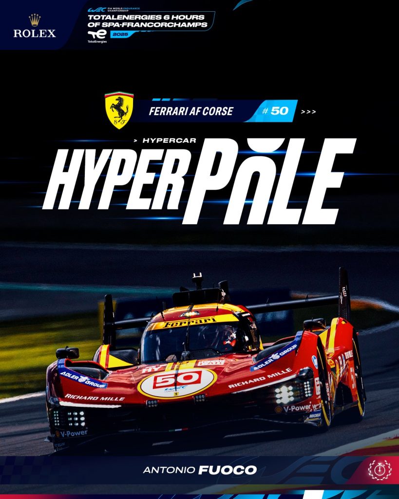 Qualifiche 6h di Spa 2025: Hyperpole position per la Ferrari #50, la vetrina "Hyperpole"