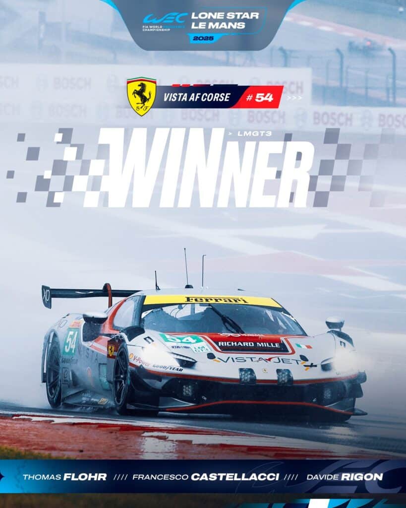 Lone Star Le Mans 2025: trionfa la Ferrari #54, seconda la McLaren #95 di Sean Gelael e in terza posizione la vettura del dottore!