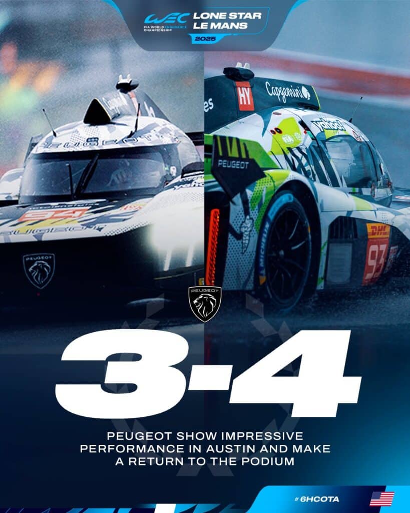 Le classifiche WEC dopo la Lone Star Le Mans 2025: Peugeot colleziona una valanga di punti ad Austin e scala la classifica!