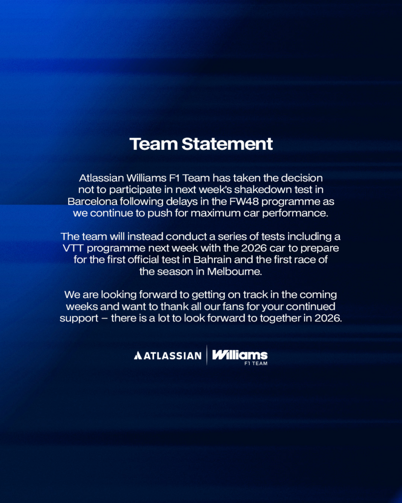 OFFICIAL – Williams in trouble: Barcelona 2026 test cancelled, here’s WHY!